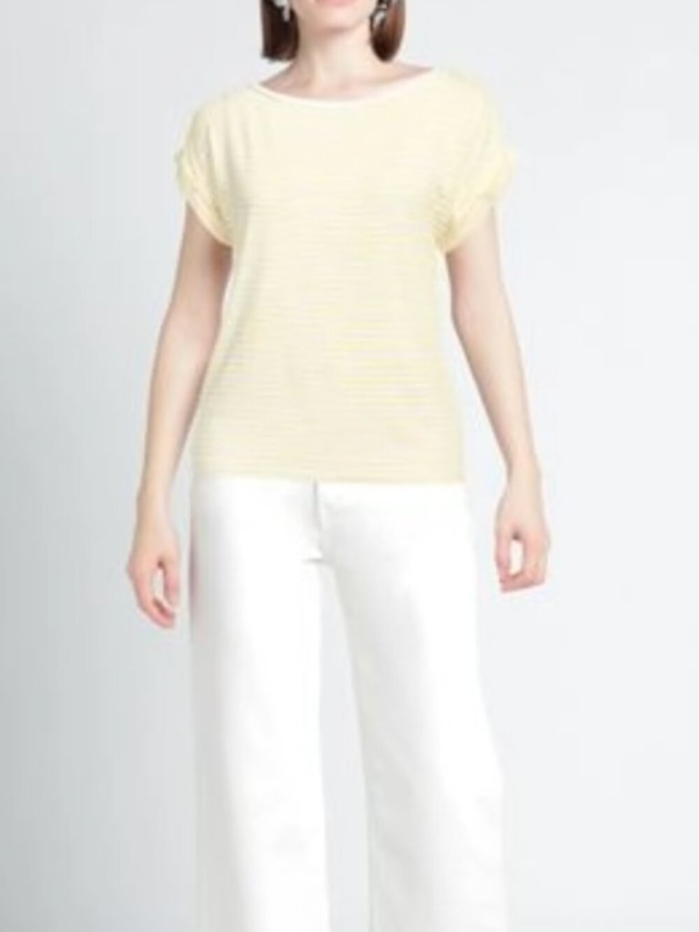 Majestic Filatures Striped Pastel Yellow Jersey T-Shirt Size 2/Small